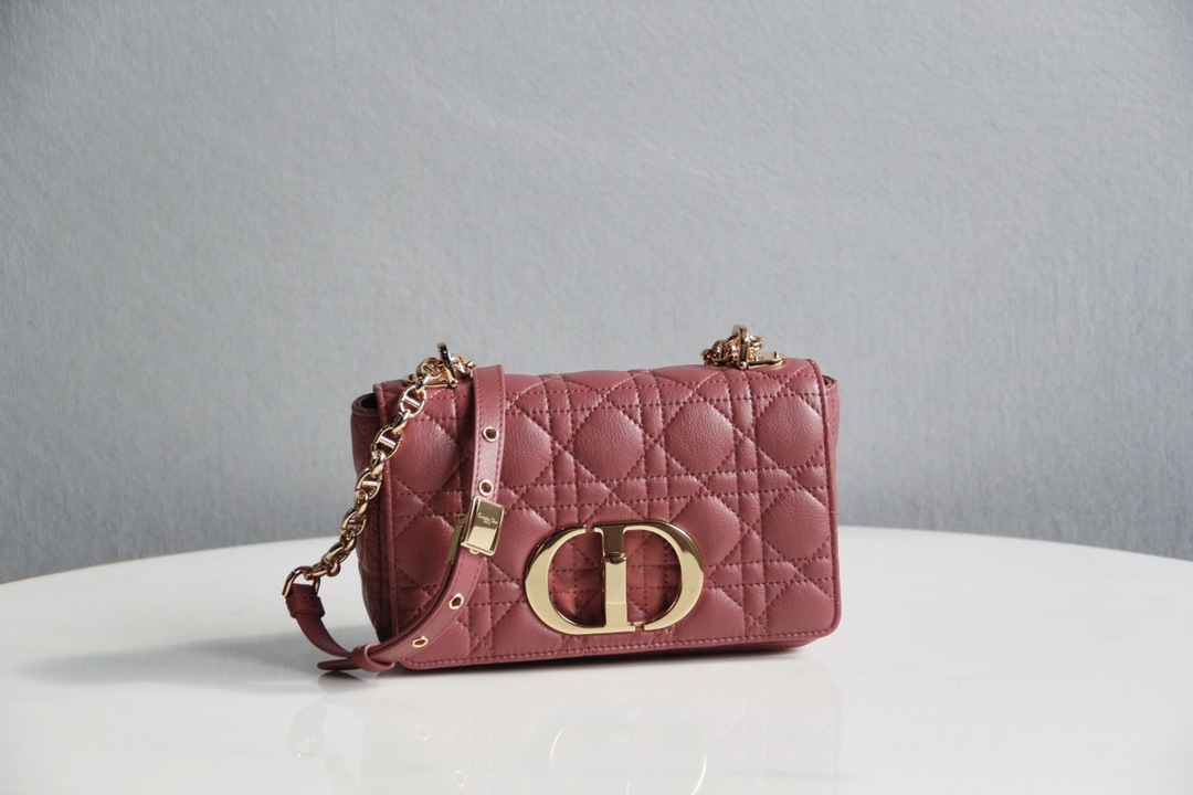 Small Dior Caro Bag Cherry Pink Supple Cannage Calfskin